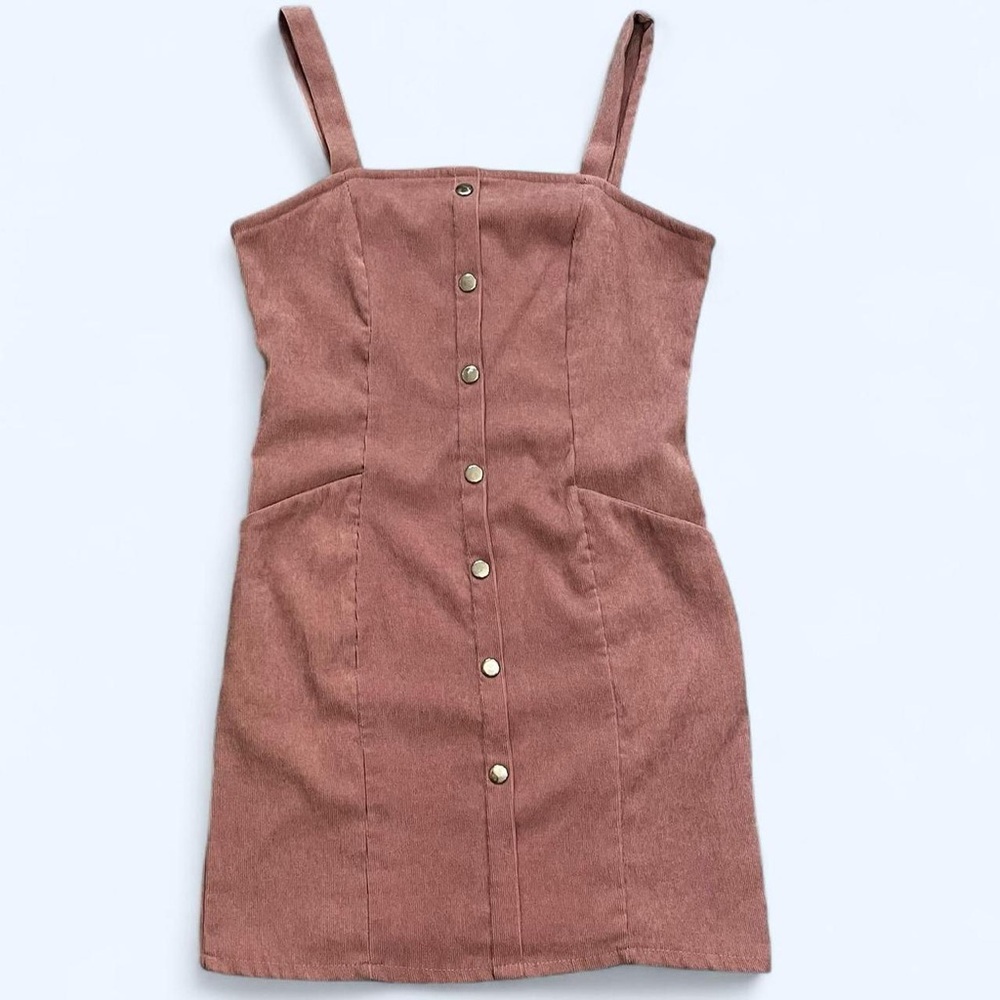 Mauve Pink Small Corduroy Tank Strap Mini Dress Pockets Cotton Cottage Coquette